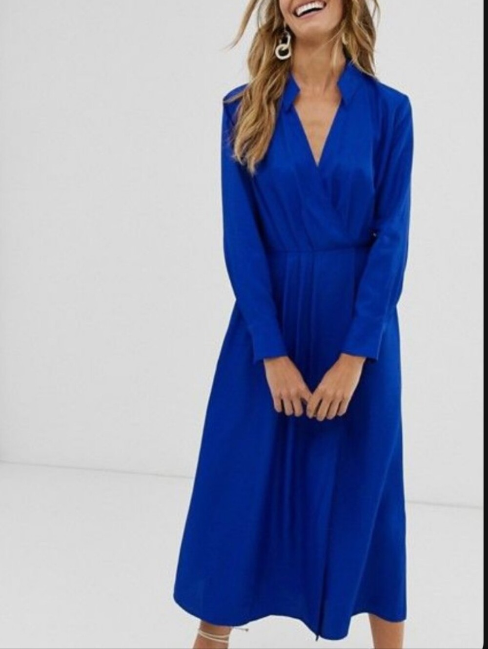 & Other Stories Cobalt Blue Long-Sleeve Midi Dress